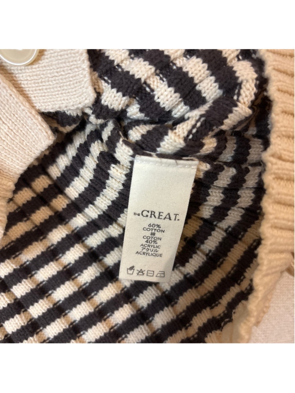 THE GREAT. Mini Striped Cardigan Woodsmoke Cream Size 0  “Very Good Pre-Owned Co - Picture 7 of 8